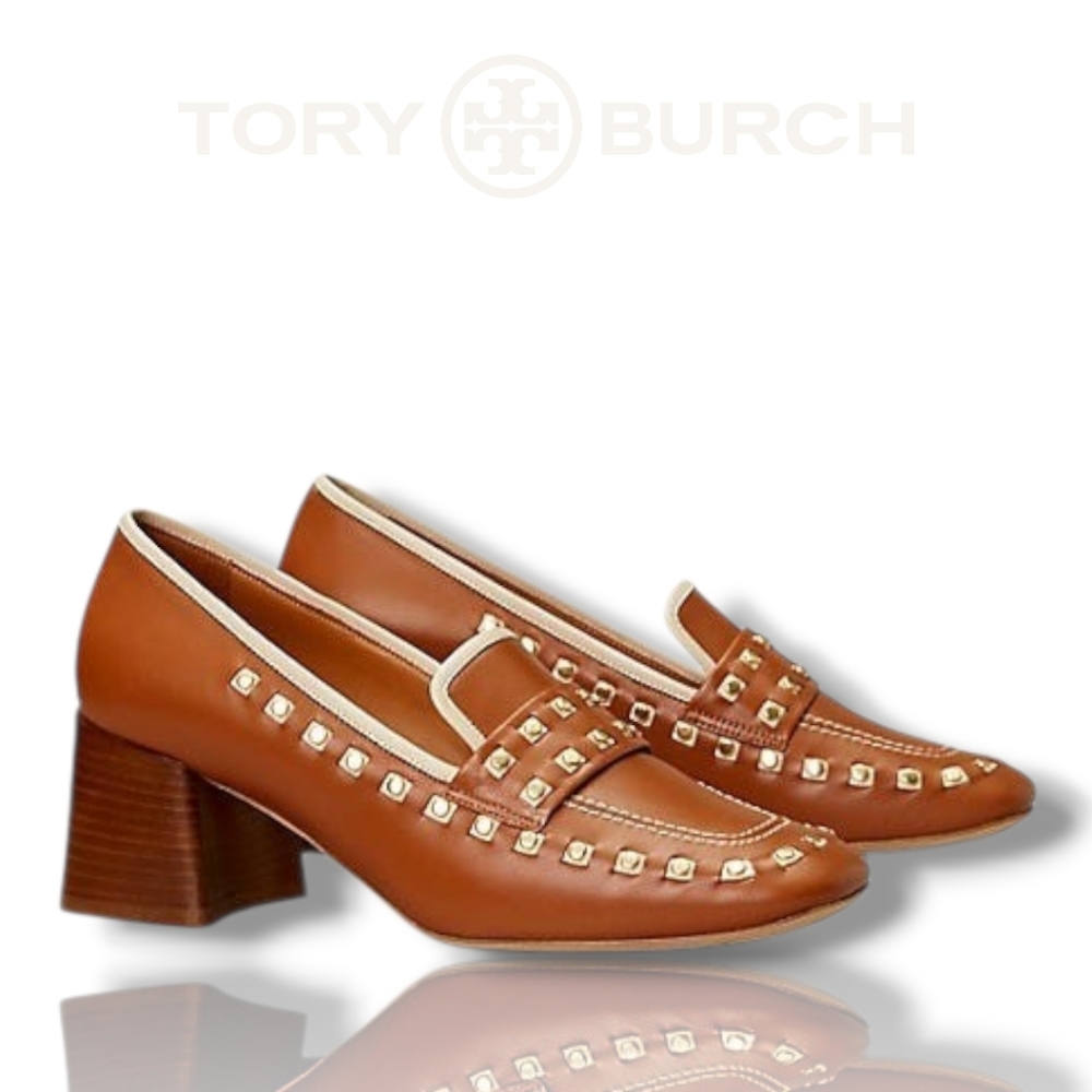 Tory Burch Studded Leather Tory 55mm Loafers in Cognac